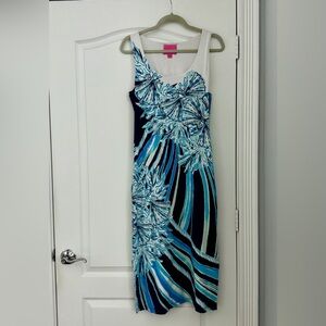 Lilly Pulitzer Mercer Midi Dress Deep Sea Navy Hooked on a Feeling Size Medium